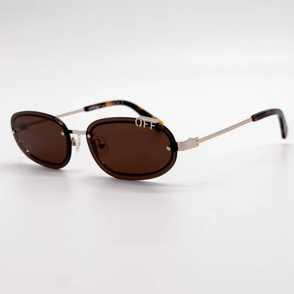NEW OFF-WHITE OERI13M MIAMI 7664 SUNGLASSES UNISEX OVAL BROWN GOLD